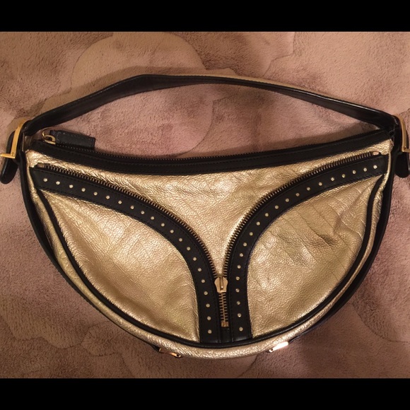 Authentic Versace gold black leather bag hobo