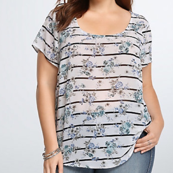 Torrid Floral Striped Open Back Blouse