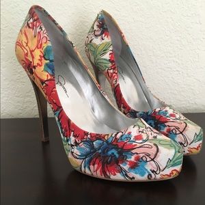 Jessica Simpson floral print heels