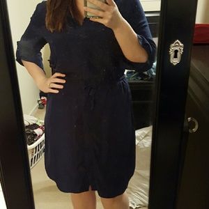 Blue Satiny Shirt Dress