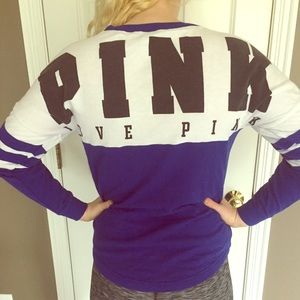 Blue and white varsity sweater