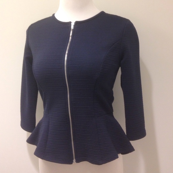Front Zip-Down Navy Top - Picture 2 of 4