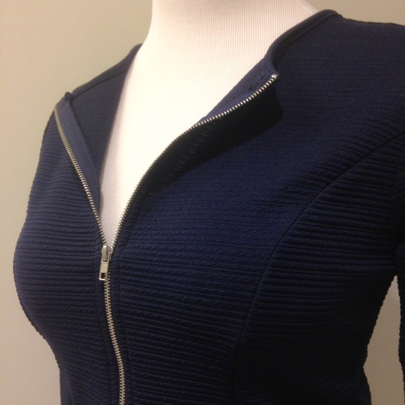 Front Zip-Down Navy Top - Picture 3 of 4