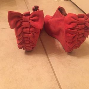 Red suede wedges