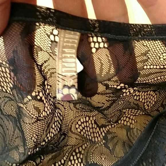 FREE PEOPLE Lace sheer navy blue slub top - Picture 2 of 4