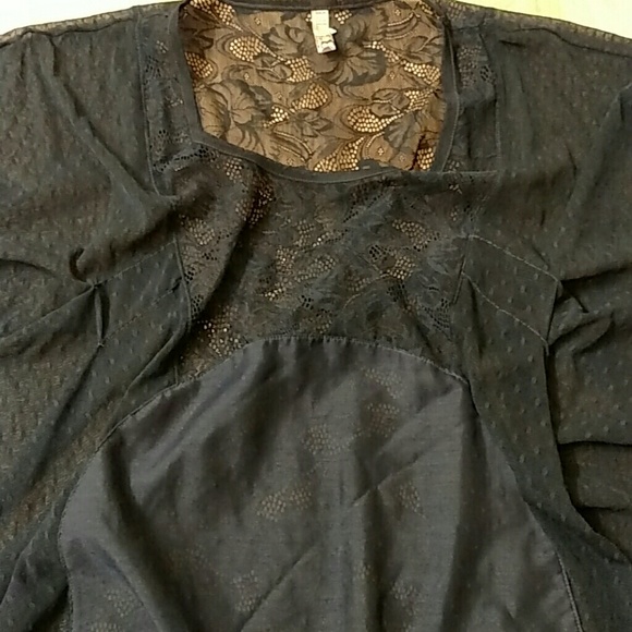 FREE PEOPLE Lace sheer navy blue slub top - Picture 3 of 4