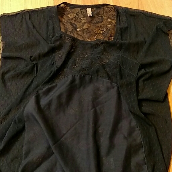 FREE PEOPLE Lace sheer navy blue slub top - Picture 4 of 4