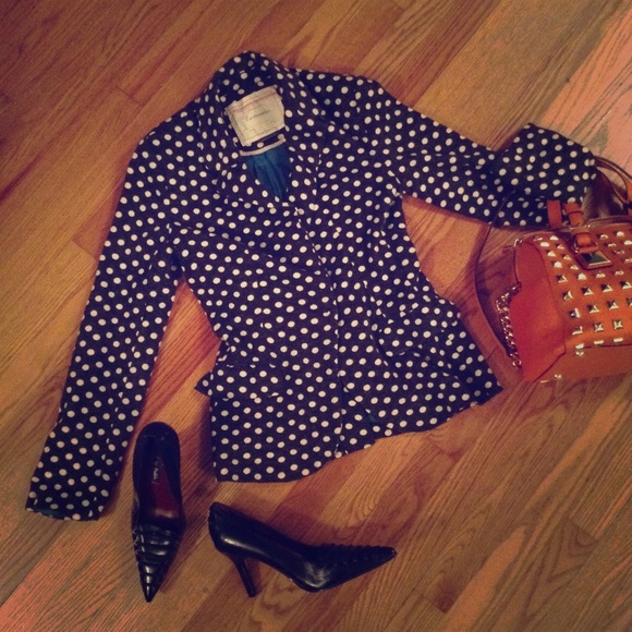 Cartonnier by Anthropologie gray polka dot blazer - Picture 1 of 5