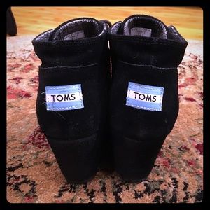 TOMS Desert Black Suede Wedge Booties- 7.5