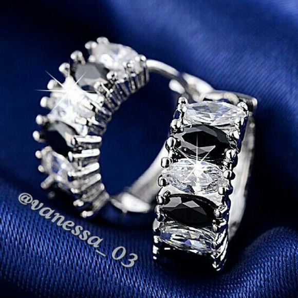 Black & Clear Marquise Huggie Earrings