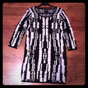 Black and white jacquard sweater dress