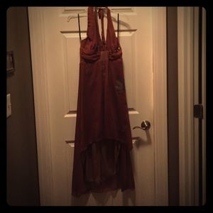 High-low copper halter dress