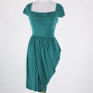 BCBGMAXAZRIA  cap sleeve asymmetrical drape dress