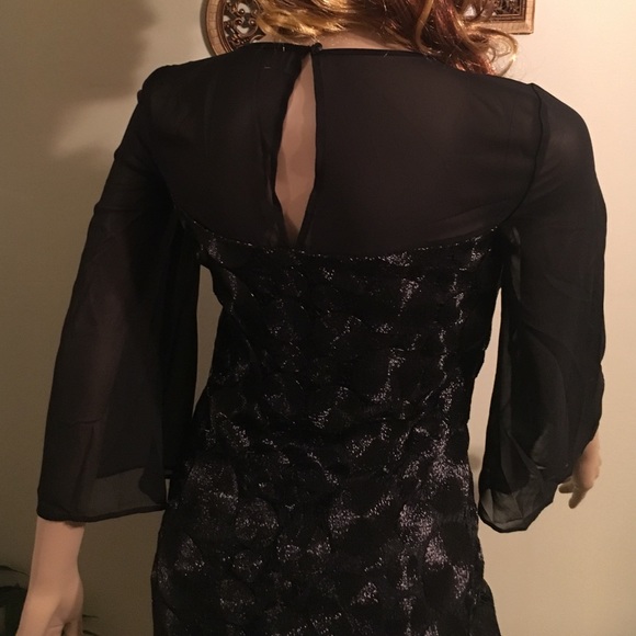 NWT MUSE SHEER BELL SLEEVE TEXTURE BLACK DRESS 4 - Picture 3 of 4