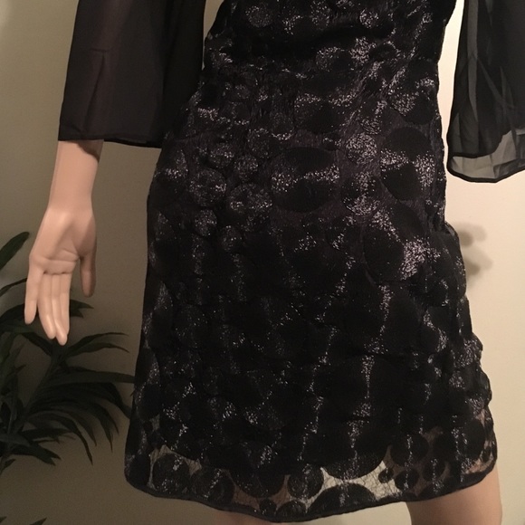 NWT MUSE SHEER BELL SLEEVE TEXTURE BLACK DRESS 4 - Picture 4 of 4