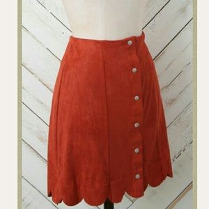 Scalloped suede skirt