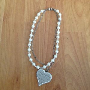Pearl and Silver Heart Necklace