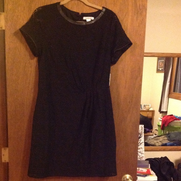 faux leather trim lace dress