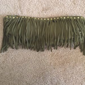 Army green fringe bandeau bathing suit