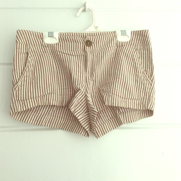 Nude and White Forever 21 Pinstriped Shorts