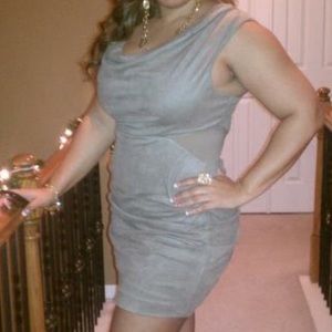 Nude Tan Brown Faux Suede Ruched Dress