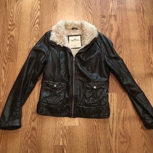 Brown Leather Jacket with Fur Lining- Size Large