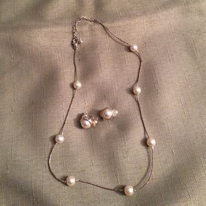 Faux Pearl Necklace and Clip On Earring Set