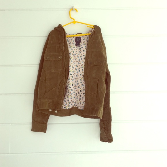 Gap Kids Olive Hooded Jacket With Floral Interior