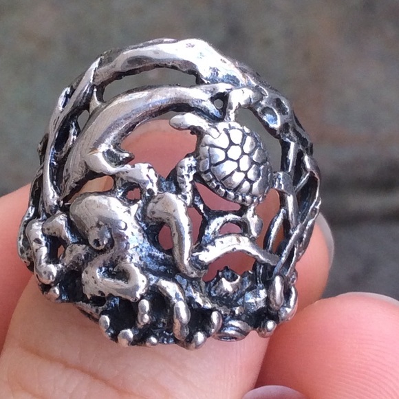 Vintage Jewelry - 🚫🚫SOLD Seascape octopus turtle Sterling RING