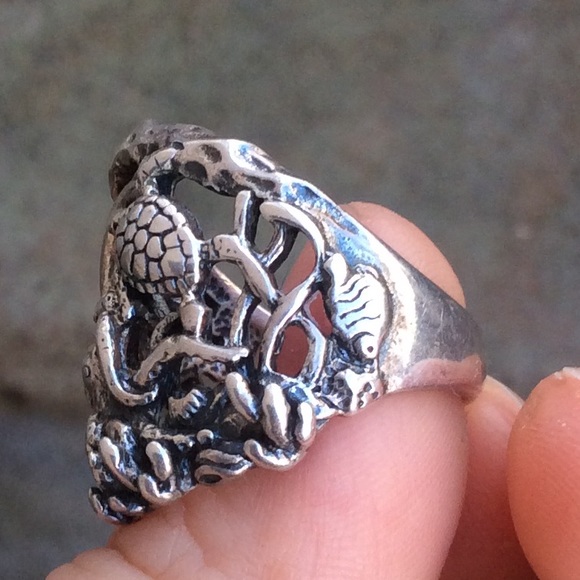 🚫🚫SOLD Seascape octopus turtle Sterling RING - Picture 2 of 4
