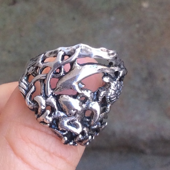 🚫🚫SOLD Seascape octopus turtle Sterling RING - Picture 3 of 4