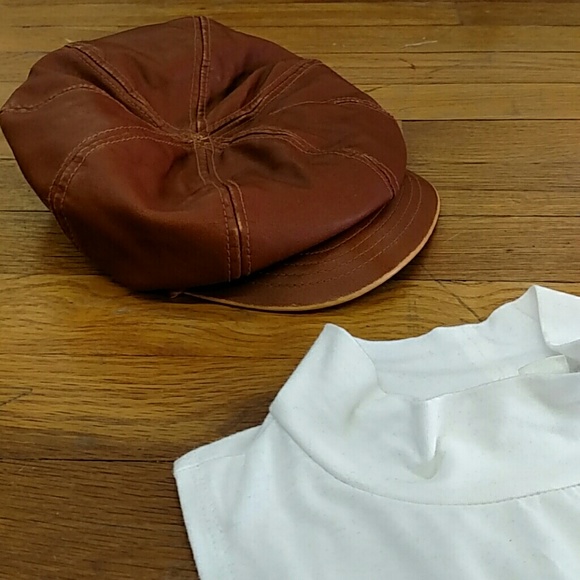 Brown faux leather cap