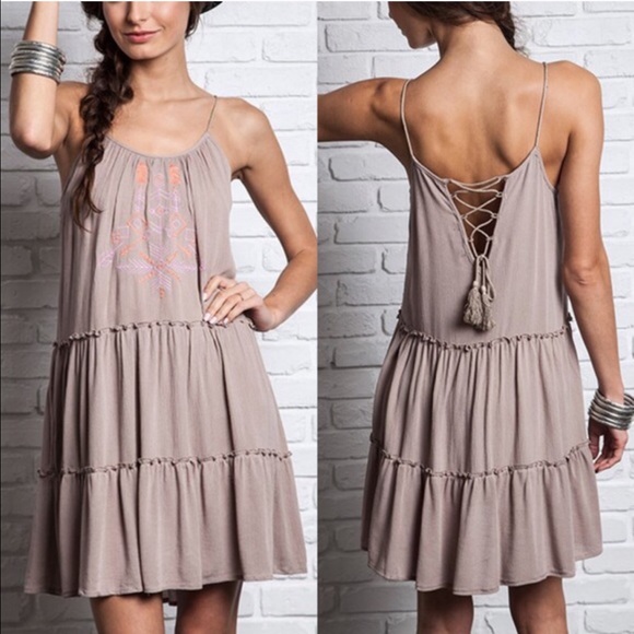 πJOHANNA boho chic lace up dress - CREAM - Picture 3 of 4