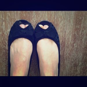 Black Eyelet Bow Flats