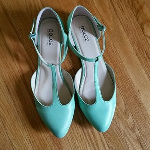 Seafoam Green T-Strap Mary Jane Sandals