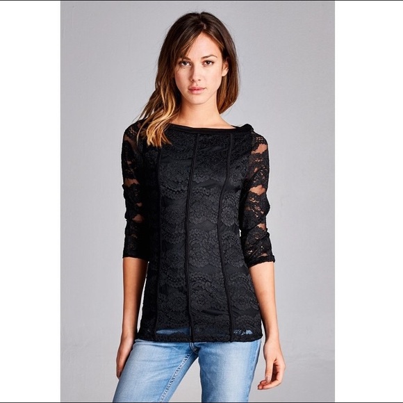 Lace Top with Piping Detail - Picture 2 of 3