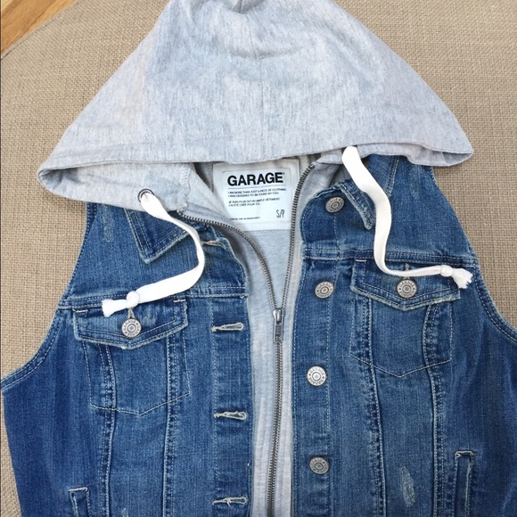 💋⭐️ Garage Sleeveless Jean Hoodie Zip Jacket