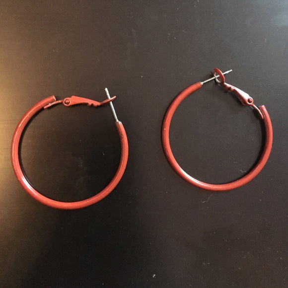 Red hoop earrings