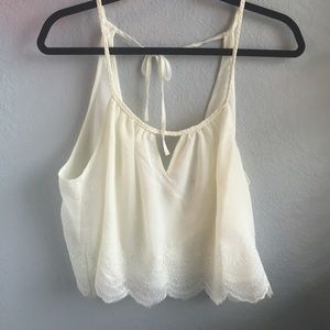 NWT!! White Flowy Cropped Top w/ Detailing