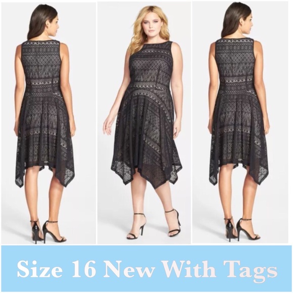 Beautiful Black/Nude Dress with Handkerchief Hem