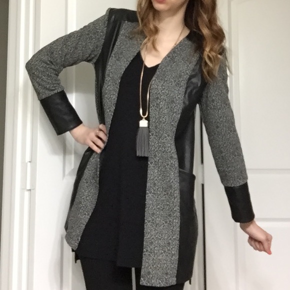 Leather textured long layering jacket blazer- HP!