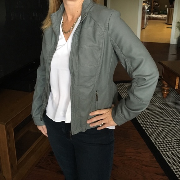 Gray faux leather jacket. Size Small. Worn once!