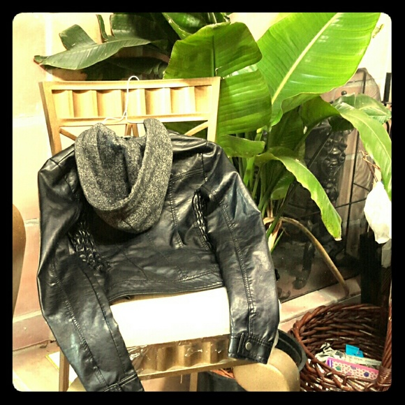 Faux Leather Hooded Jacket