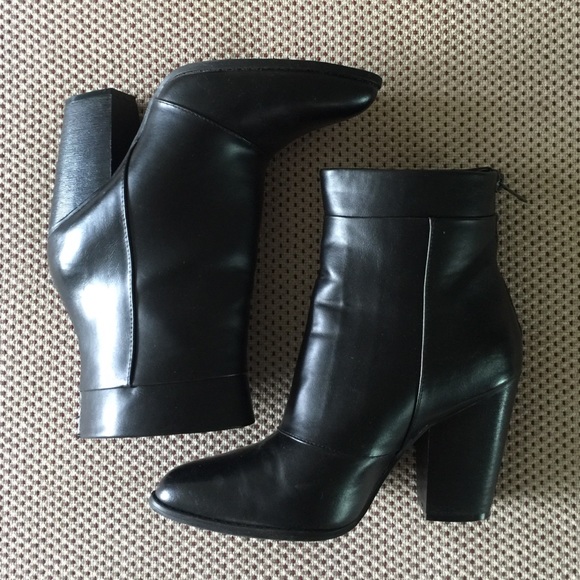 Black faux leather booties