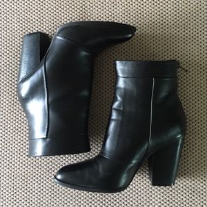 Black faux leather booties