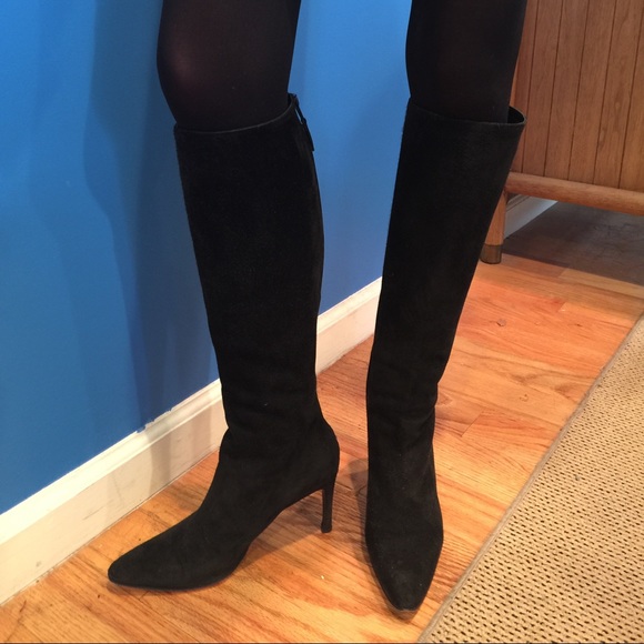 Saint Laurent Black Suede Heeled Boots