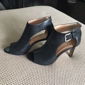 Leather peep-toe cutout booties!
