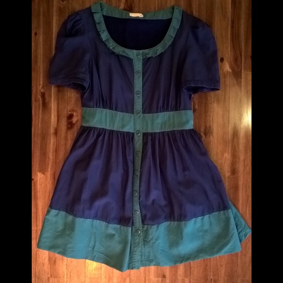 Tulle Dresses & Skirts - Fun Blue & Teal Dress with Cute Buttons & Fringe