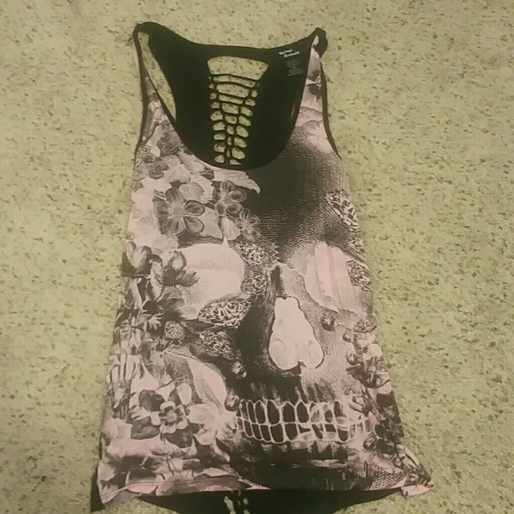 Pink and black skull tank top