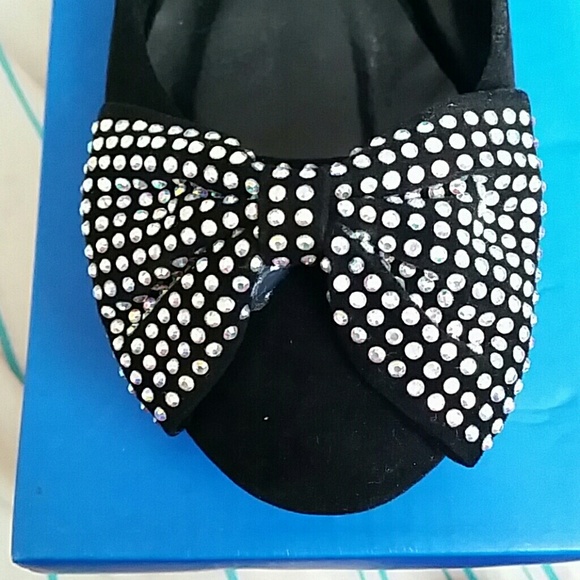 Black flats with Diamond bow